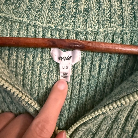 Aerie Green Ribbed Knit Cropped Quarter Zip Sweater - Picture 2 of 6